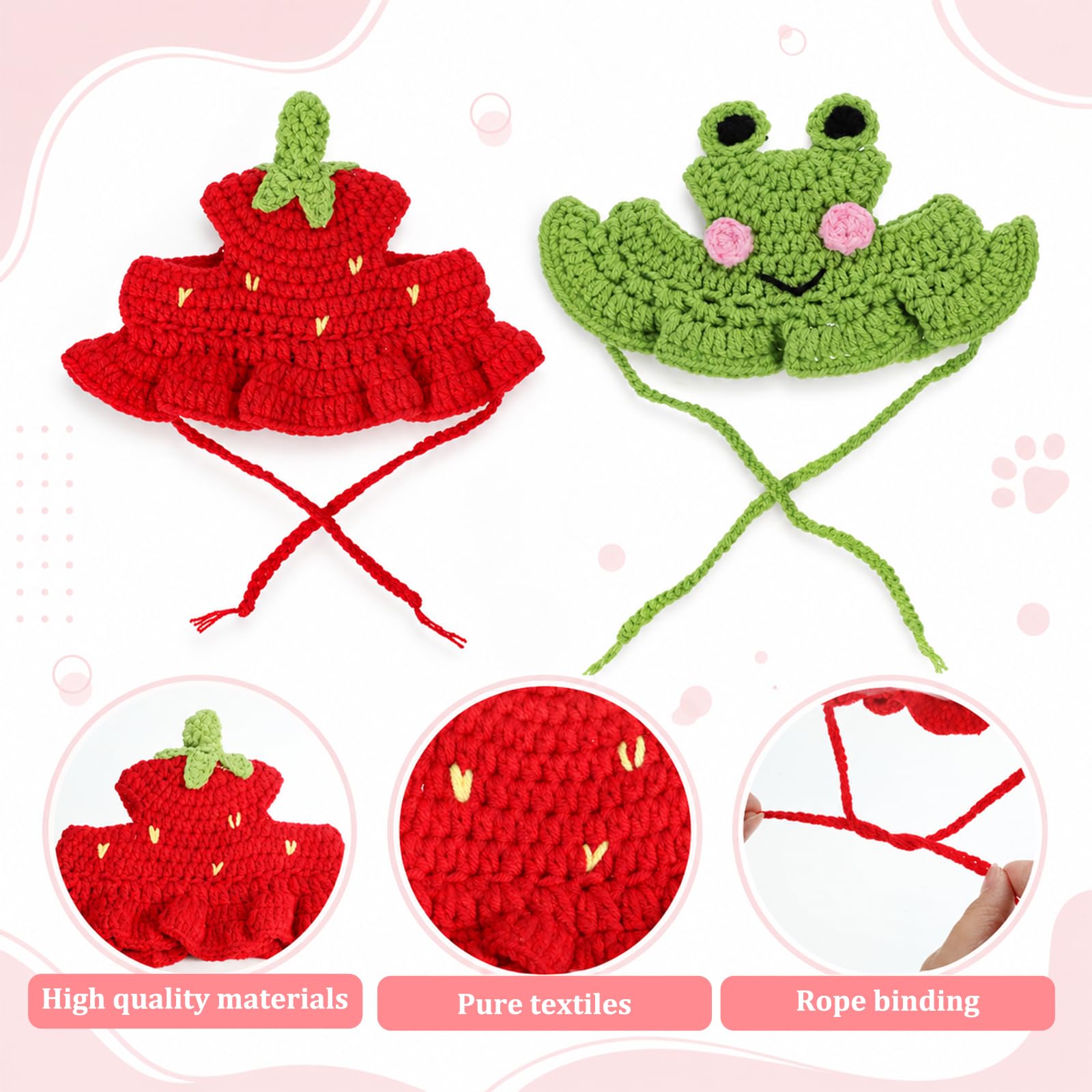 2Pcs Crochet chapeaux de chat tricoté chapeau de chat fraise et grenouille chapeau mignon tricoté chat