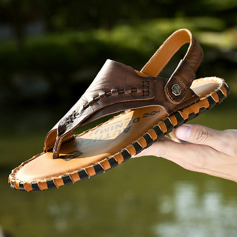 Cuir véritable en cuir extérieur Flip-Flops pour conduire anti-odeur et cool