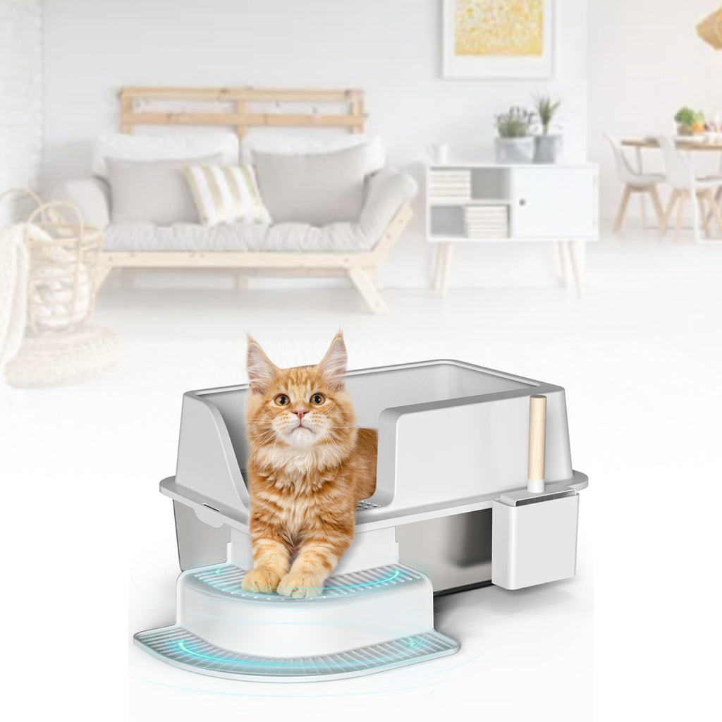 Boîte à litière semi-fermée de 30L avec pied de pied et boîte à litière en acier inoxydable Scoop