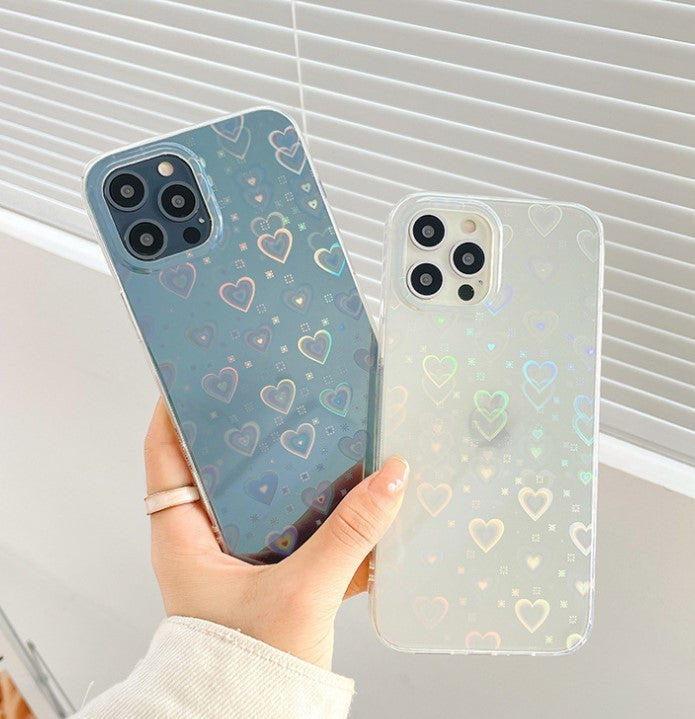 Laser Double coloré amour transparent cas de téléphone