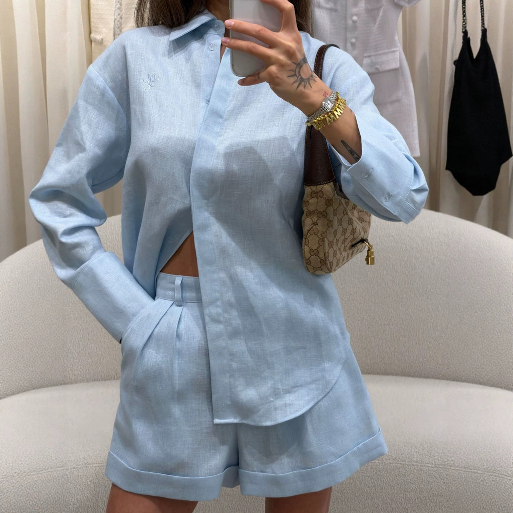 Chemise à manches longues et short large à manches longues Casual