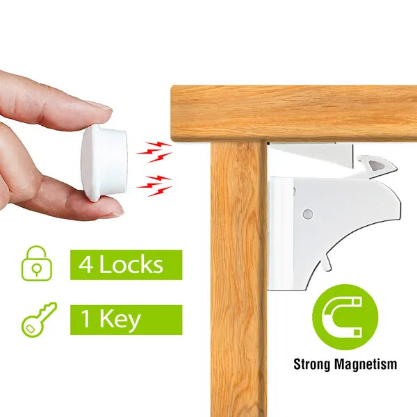 4 Pcs Magnetic Child Safety Locks, Adhesive Drawer Locks, Baby Proofing Cabinets