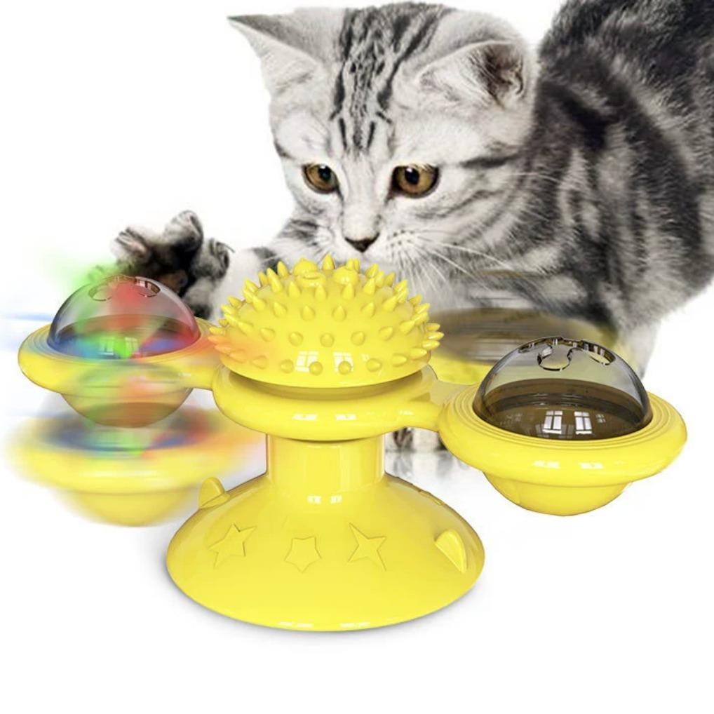 Interactive Windmill Cat Toy with LED Light Ball