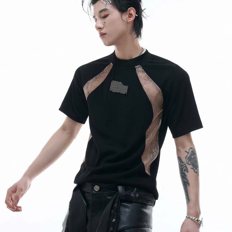 Niche Deconstruction Contraste couleur rétro manches courtes Slim-fit Pit Texture bas Shi