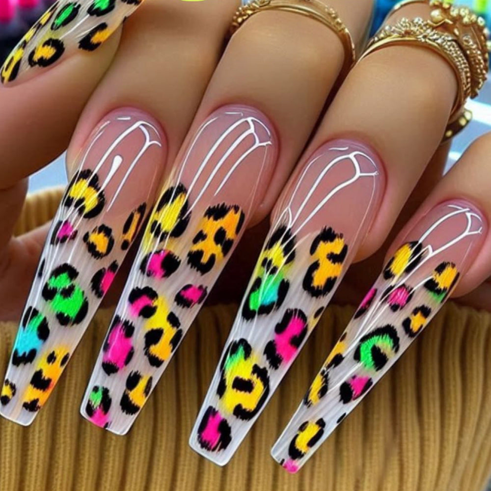 24 pièces de modèle long style cercueil modèle Leopard français style presse Acrylique Nail Gradi