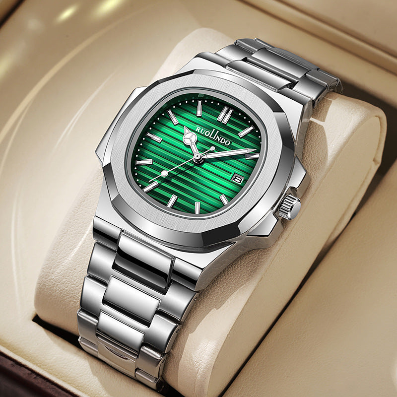 Double calendrier Avancé en acier inoxydable Lumineux hommes montre