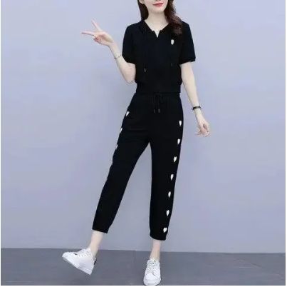 Tendance été Chic court à capuche Sporty Casual Tracksuit