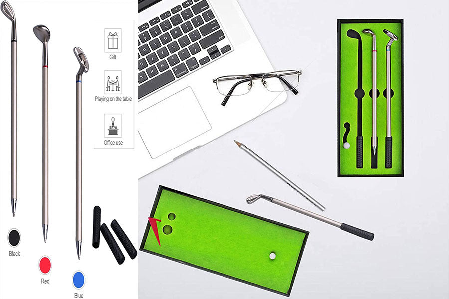 Mini de bureau Golf mettre Green Metal Club Ballpoint stylo ensemble