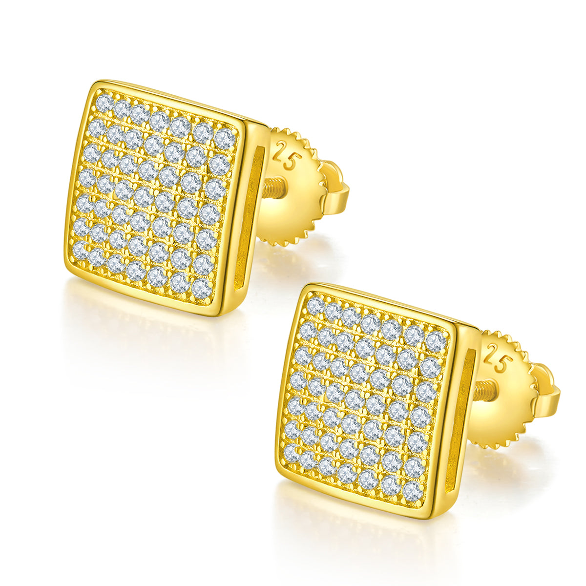 S925 Argent Sterling 98pcs D Couleur VVS1 Boucles d'oreilles carrées Moissanite 2.4g Vis Platinu