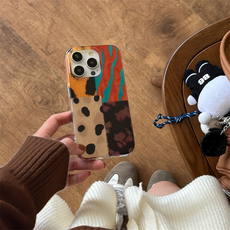 Cas de téléphone imprimé léopard en mosaïque coloré