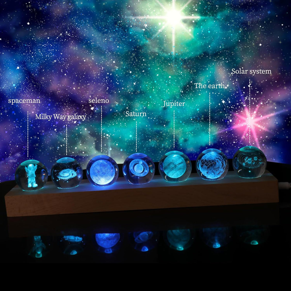 7 Grande Galaxy cristal ornements petite lampe de nuit