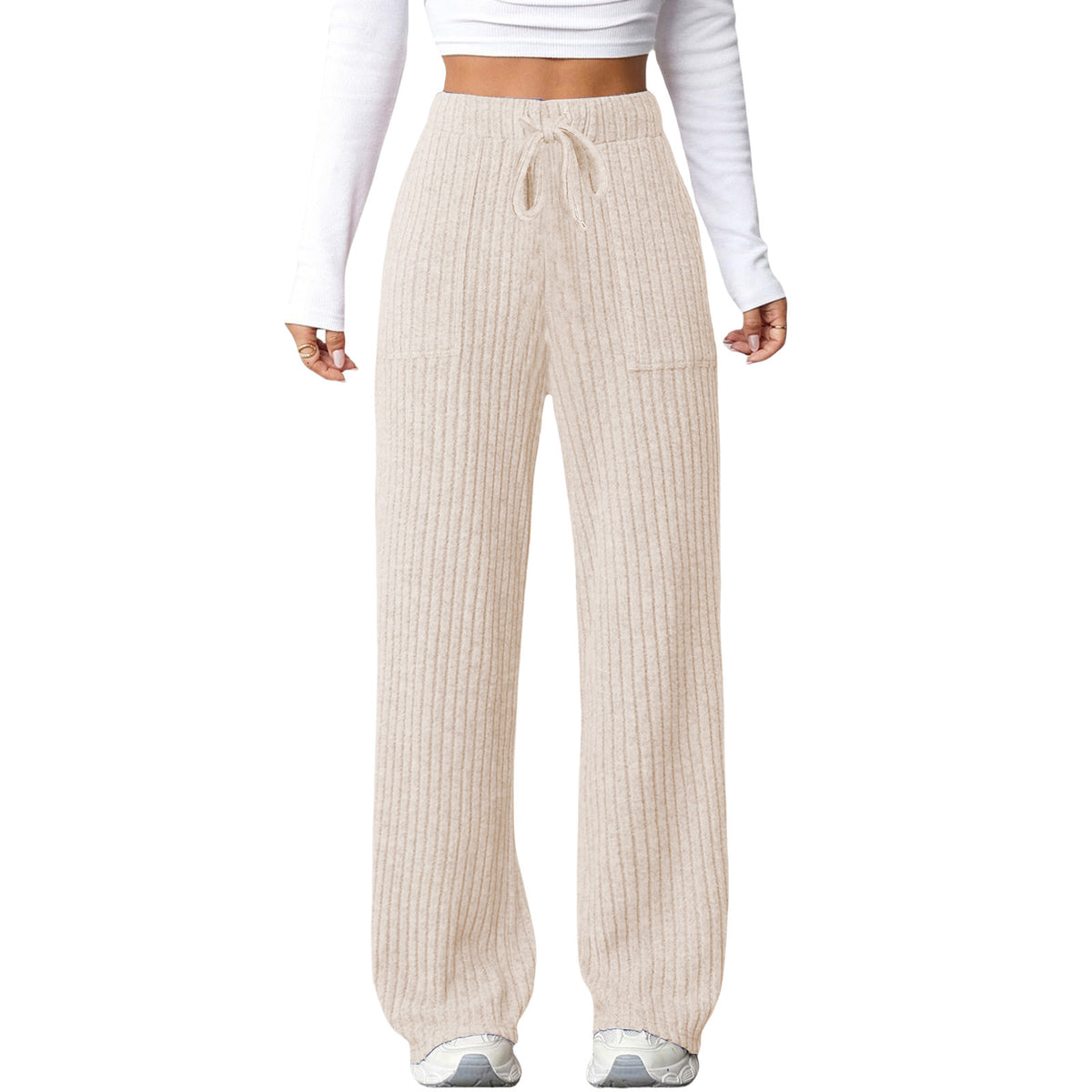 Pantalon casual de poche à col solide pour femmes