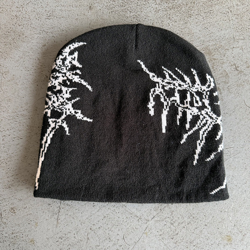 AutomneHiver Squelette de style foncé Chapeau tricoté Jacquard