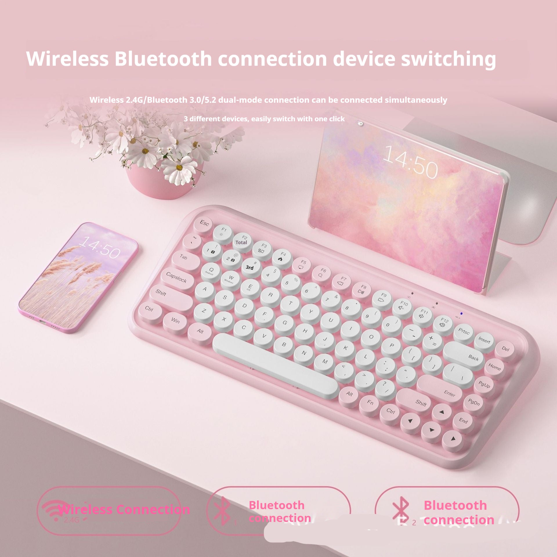 Clavier portable Bluetooth Mute sans fil à double mode