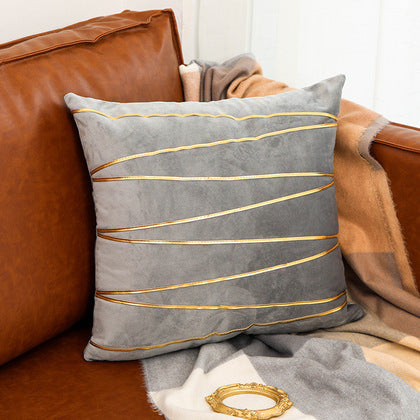 Couvercle d'oreiller de luxe en velours plaqué or Broderie Diagonale Couchage décoratif pour Sof