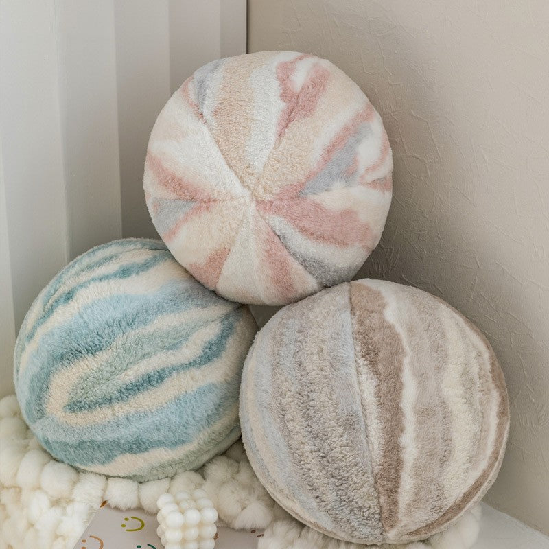 Oreiller sphérique rond en peluche de style crème ins