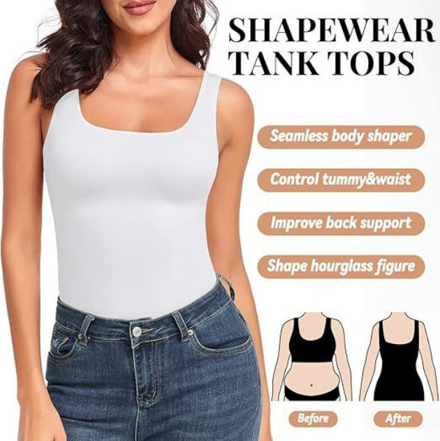 Tummy Control Femme Formewear Tank Tops Seamless Square Neck Compression Tops Slimming B