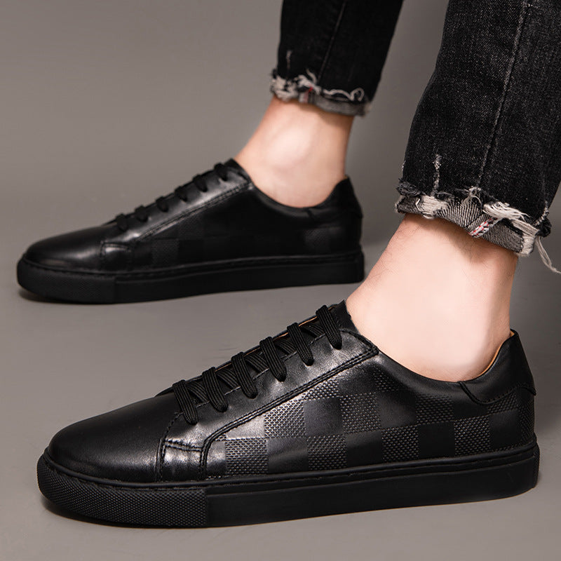 Première couche Cowhide printemps respirant blanc Chaussures blanc Plaid Board