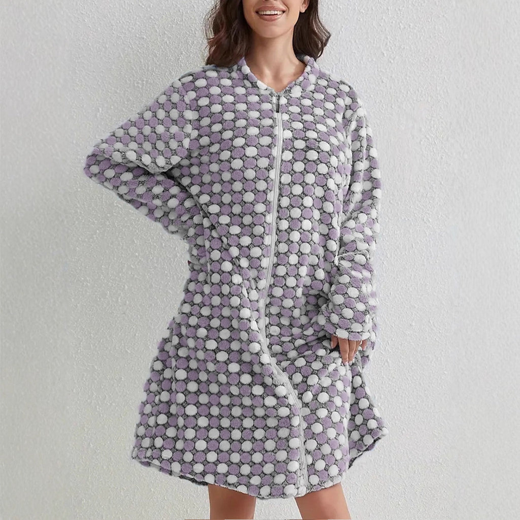 Épaisseur, chaud Zip chemise de nuit Casual confortable à manches longues Robe de flanelle