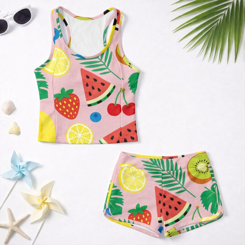 Girls' fashionable swimsuit set with watermelon print