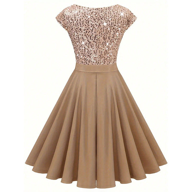 Robe de cocktail de soirée plissée pour femmes Élégante Sequin V Col