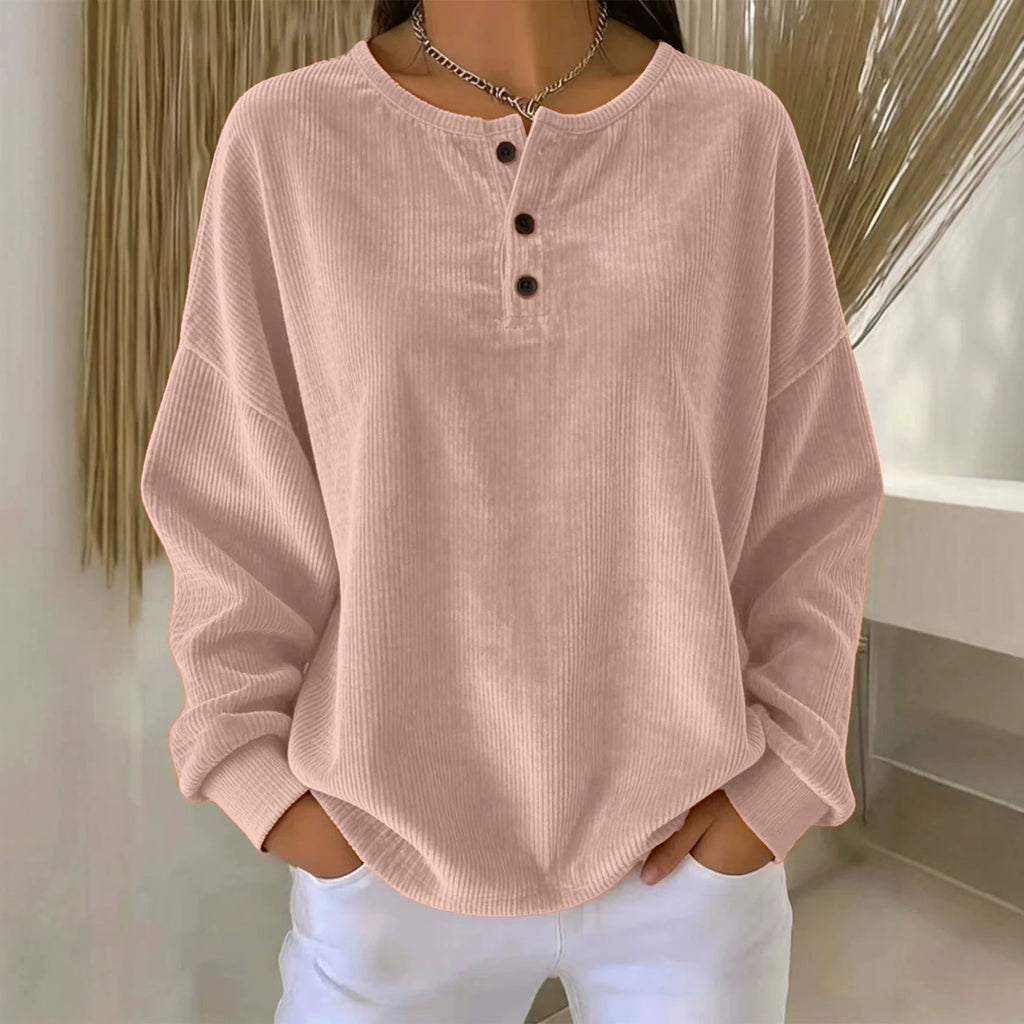 Sweat-shirt à boutons en couleur unie pour femmes
