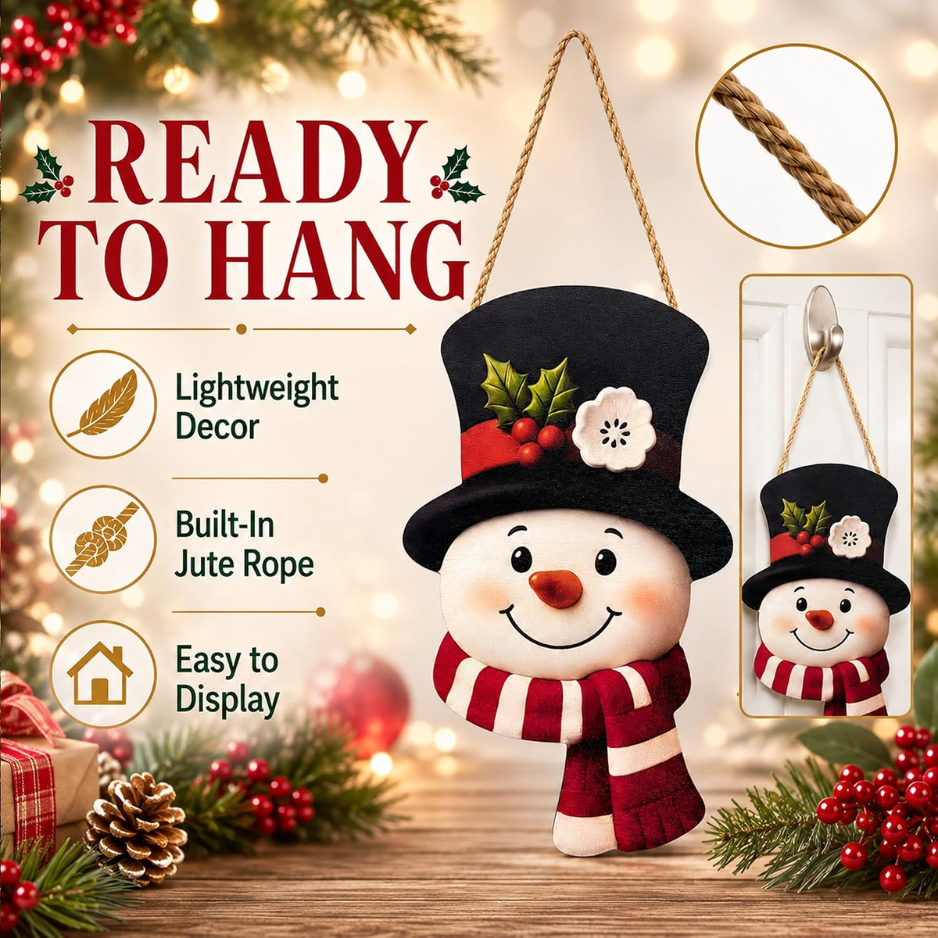 Décorations de Noël Snowman hiver bois panneau de bienvenue pour la porte avant