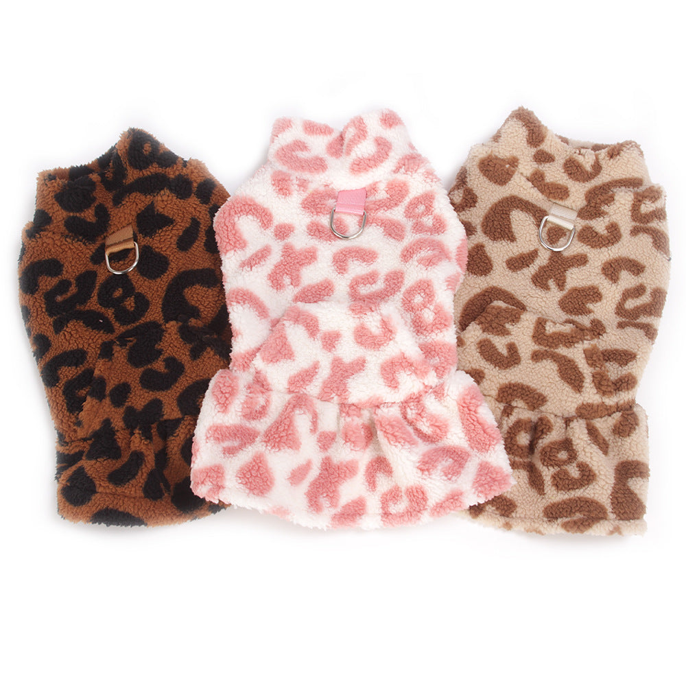 Fleece Autumnwinter Léopard-print Robe Princesse Vêtements de chien pour chiens en peluche