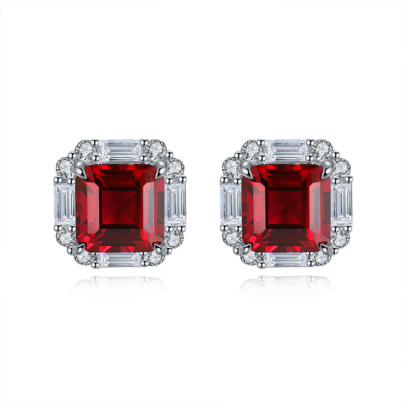S925 Argent 5g Lab-Created Ruby Saphir Emerald Studs
