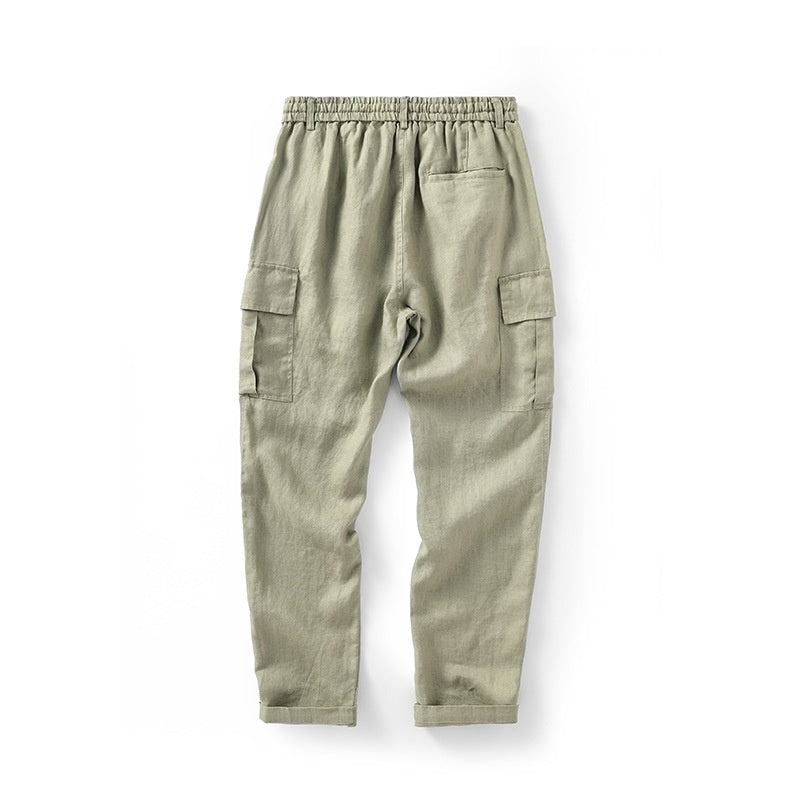 Pantalons en lin respirant à la taille moyenne