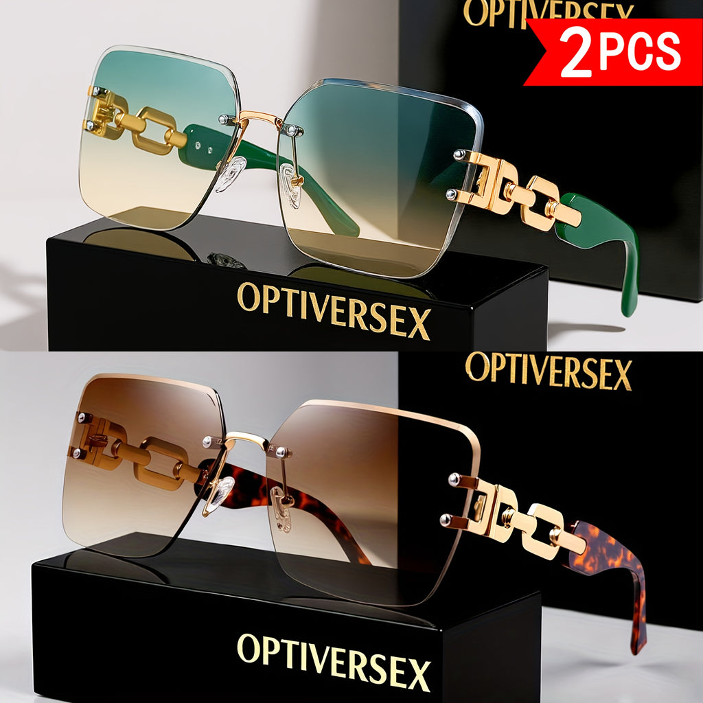 Lunettes de soleil carrées sans cadre 2 PCS pour dames