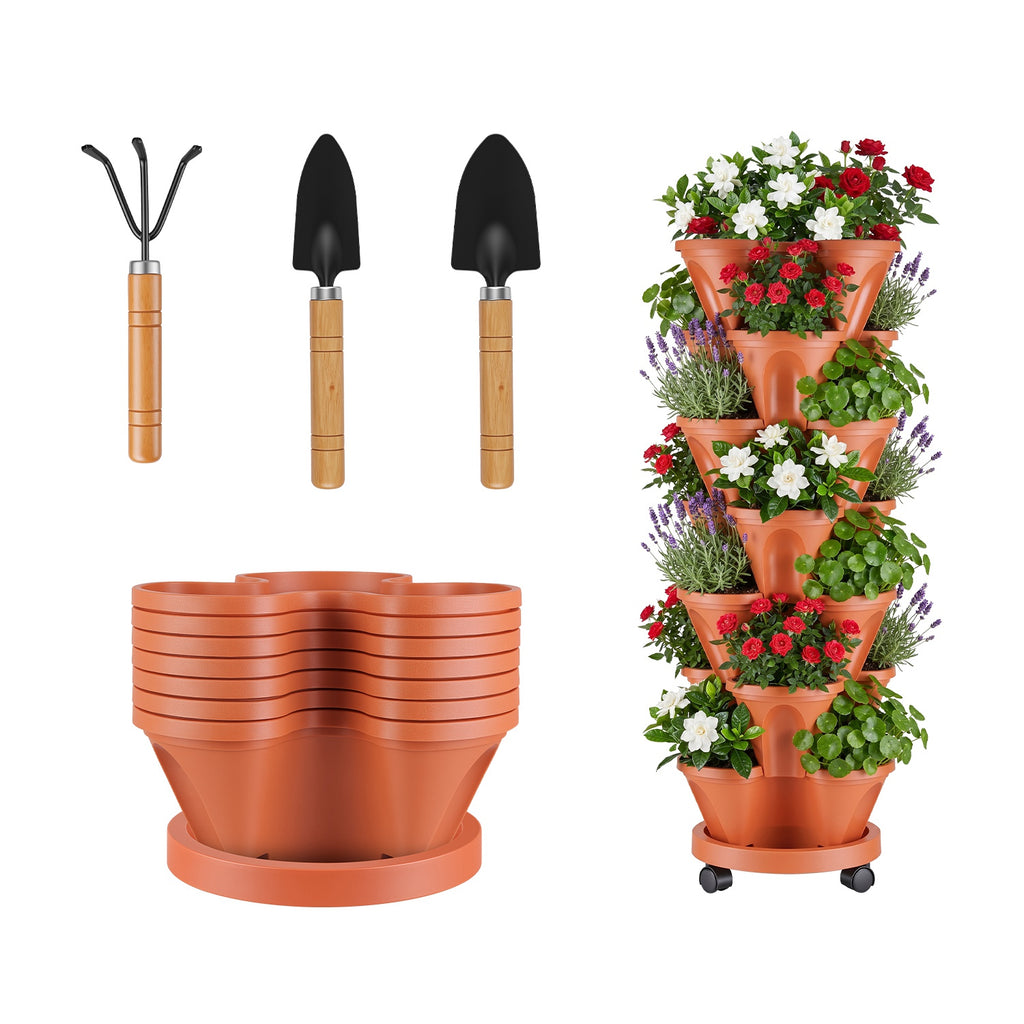 7 Planter vertical empilable de niveau avec roues Planter tour fraise Saving Garden