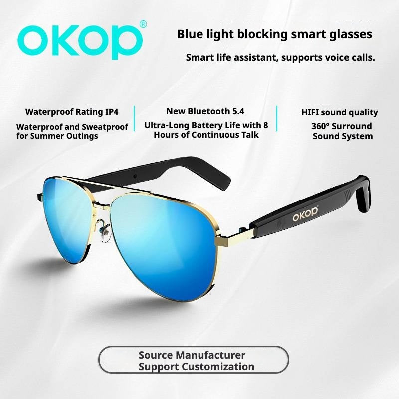 KP-Y101 Lunettes Bluetooth intelligentes Étanche à l'eau Casque Bluetooth étanche Appels vocales Blue L