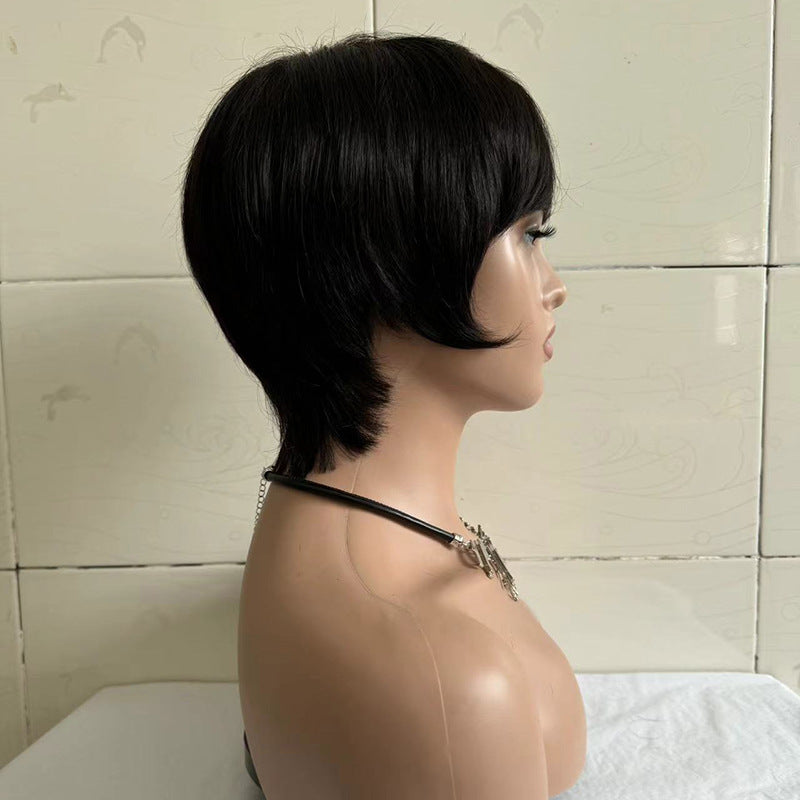 Perruque droite courte femme tête courte couverture cheveux réels humains