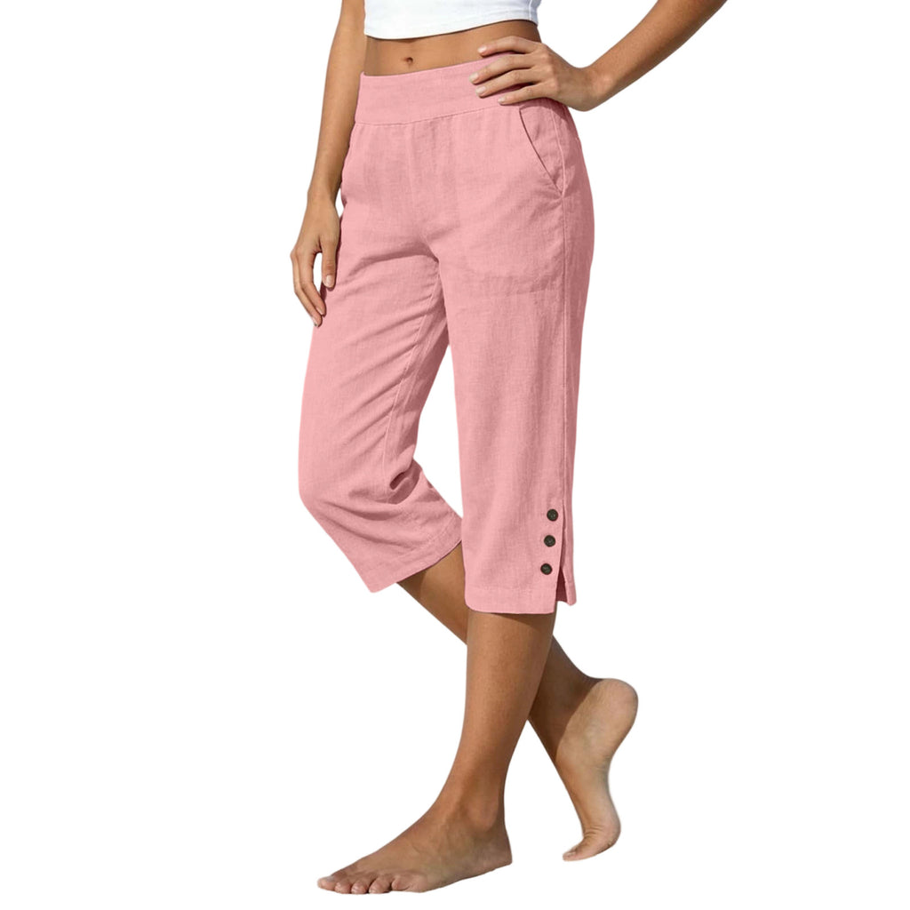 Femmes taille haute Loose-fit Slit-front Casual Jambe droite pantalons avec boutons