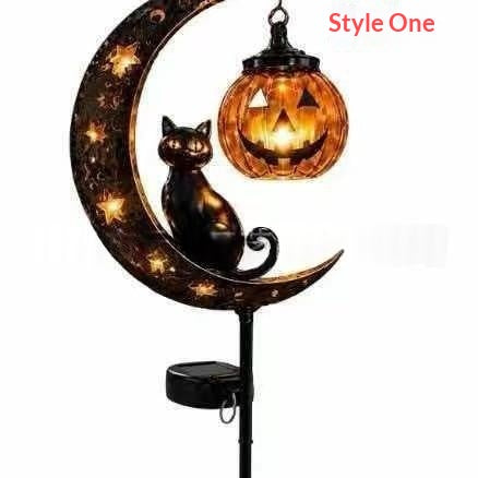 Black Cat Lune Lampe de sol Black Cat Pumpkin Moon Stake Light