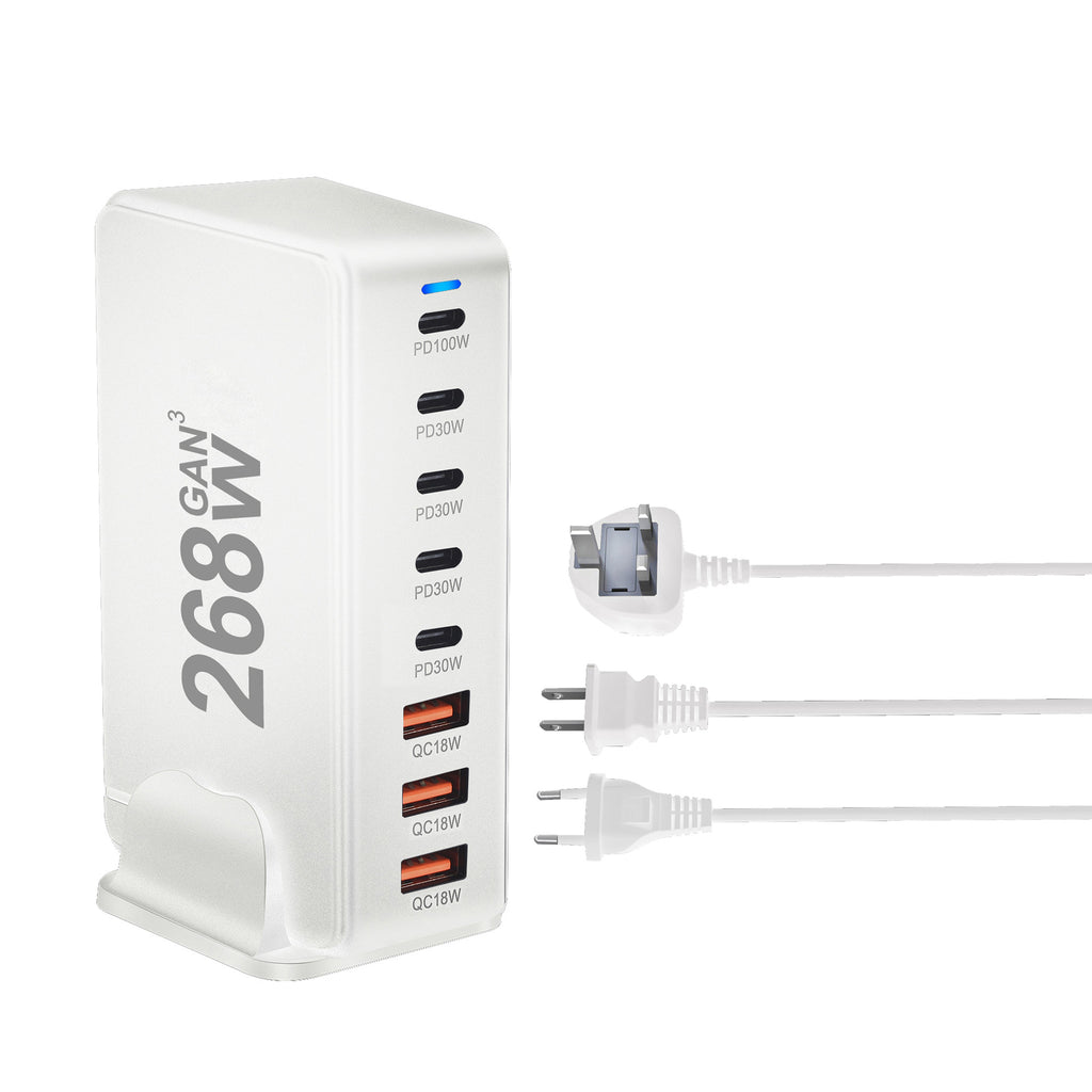 268W Gallium Nitride PD Chargeur de bureau multifonctionnel 5 C3A Adaptateur 8 ports