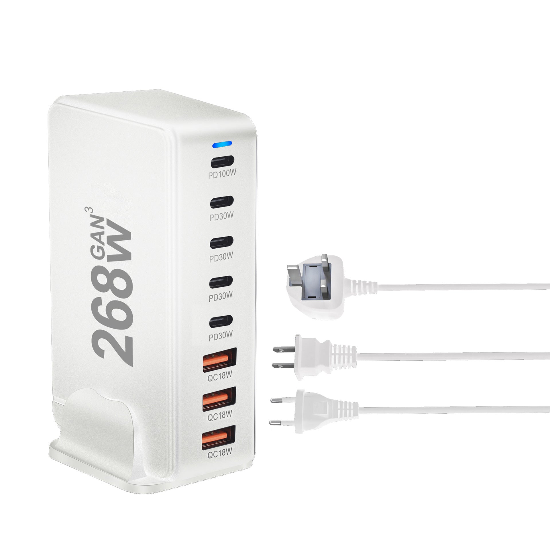 268W Gallium Nitride PD Chargeur de bureau multifonctionnel 5 C3A Adaptateur 8 ports