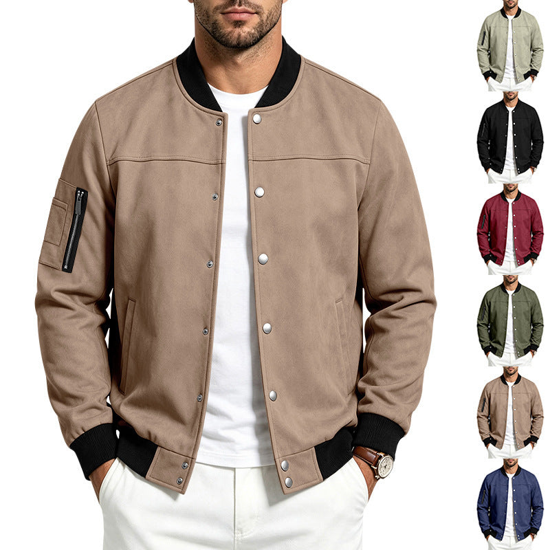 Homme Suede-Blend Casual Sportif Stand-Neck Veste avec boutons
