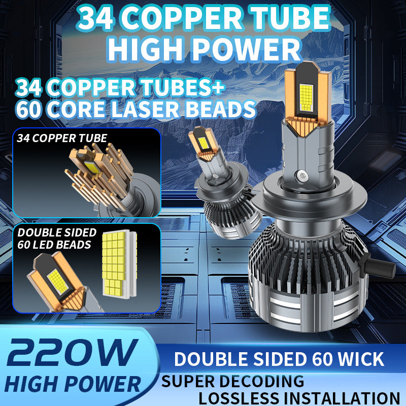 220W High Power Car phare LED 60 puce WideVoltage Décodeur prêt ampoule LED 34 Tub en cuivre