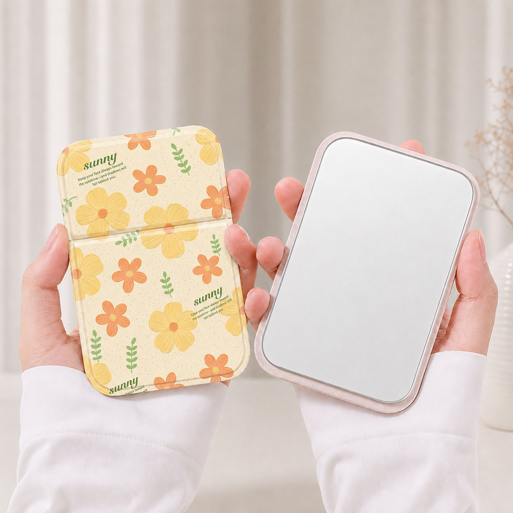 Mignon Cartoon Floral pliant miroir compact