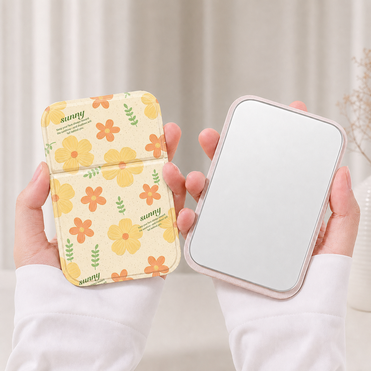 Mignon Cartoon Floral pliant miroir compact