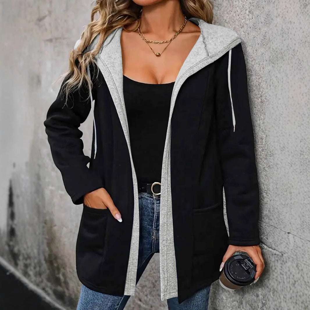 Automne Veste Femme Sweatshirt Hiver Femmes Casual Mode Pointage Couleur contrastée