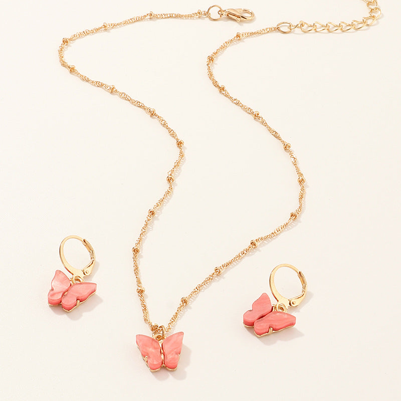 La mode créative résine papillon collier et boucle d'oreille ensemble