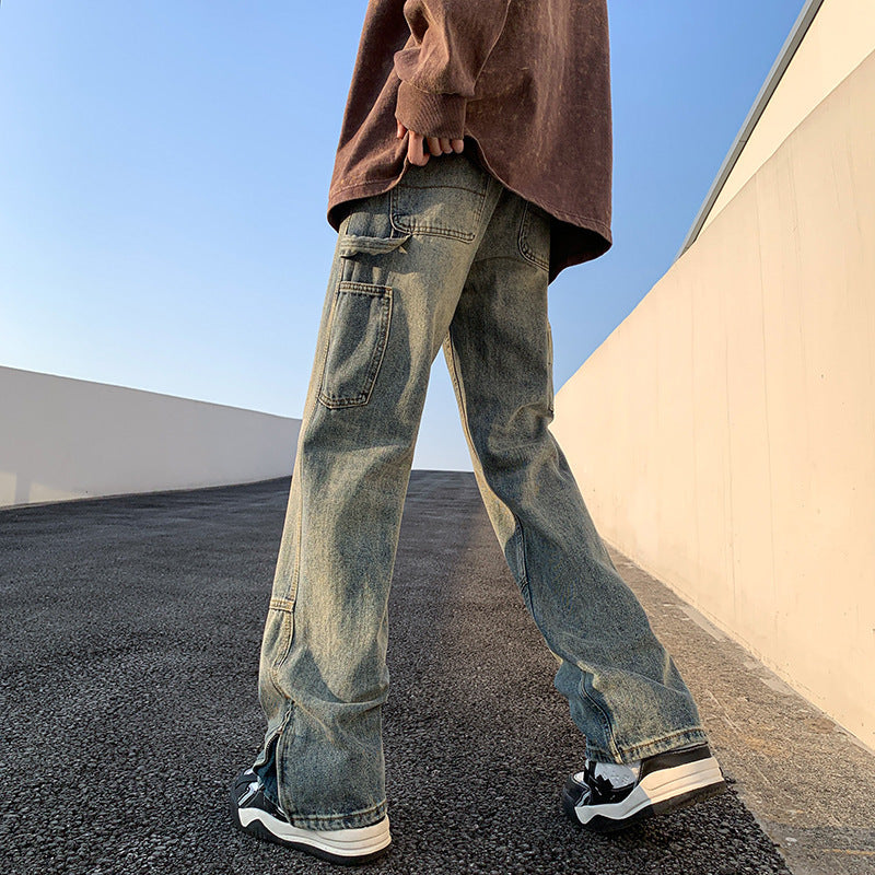 Hommes Relaxed-fit Straight-leg Slit Bootcut Pantalons