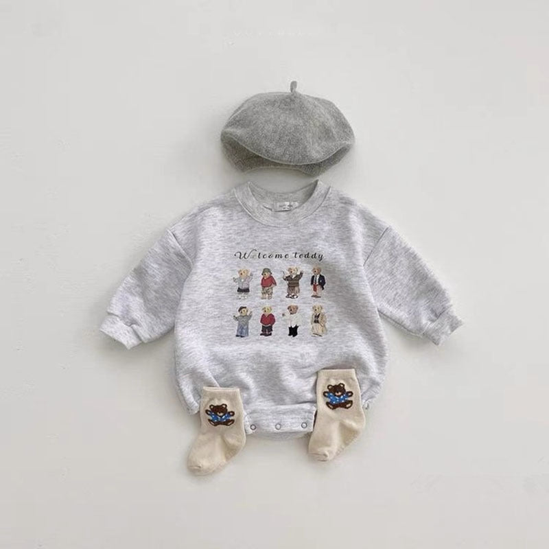 Chandail de coton de bébé à manches longues Caricature Lettre Casual Romper
