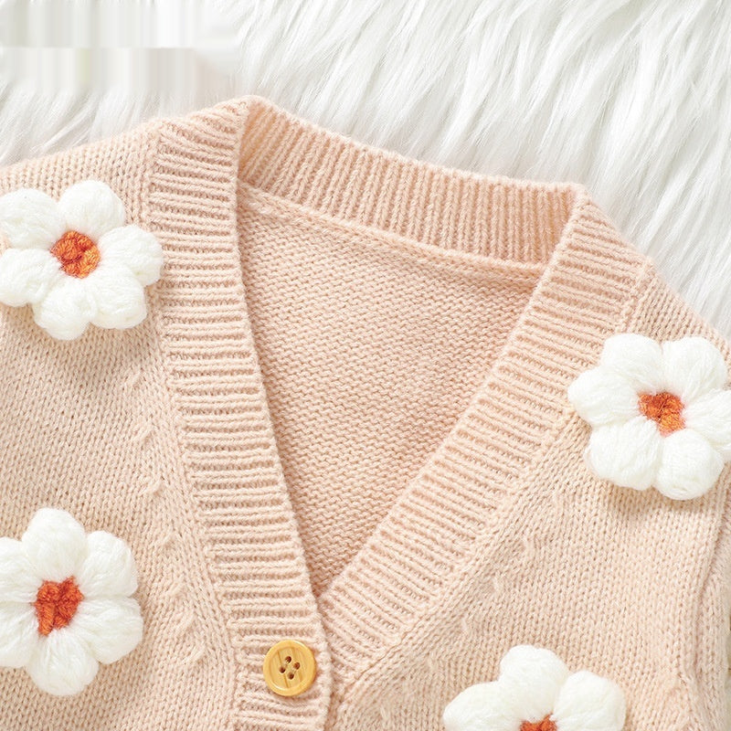 Enfants Mignon Handmade 3D Flower Knitted Cardigan