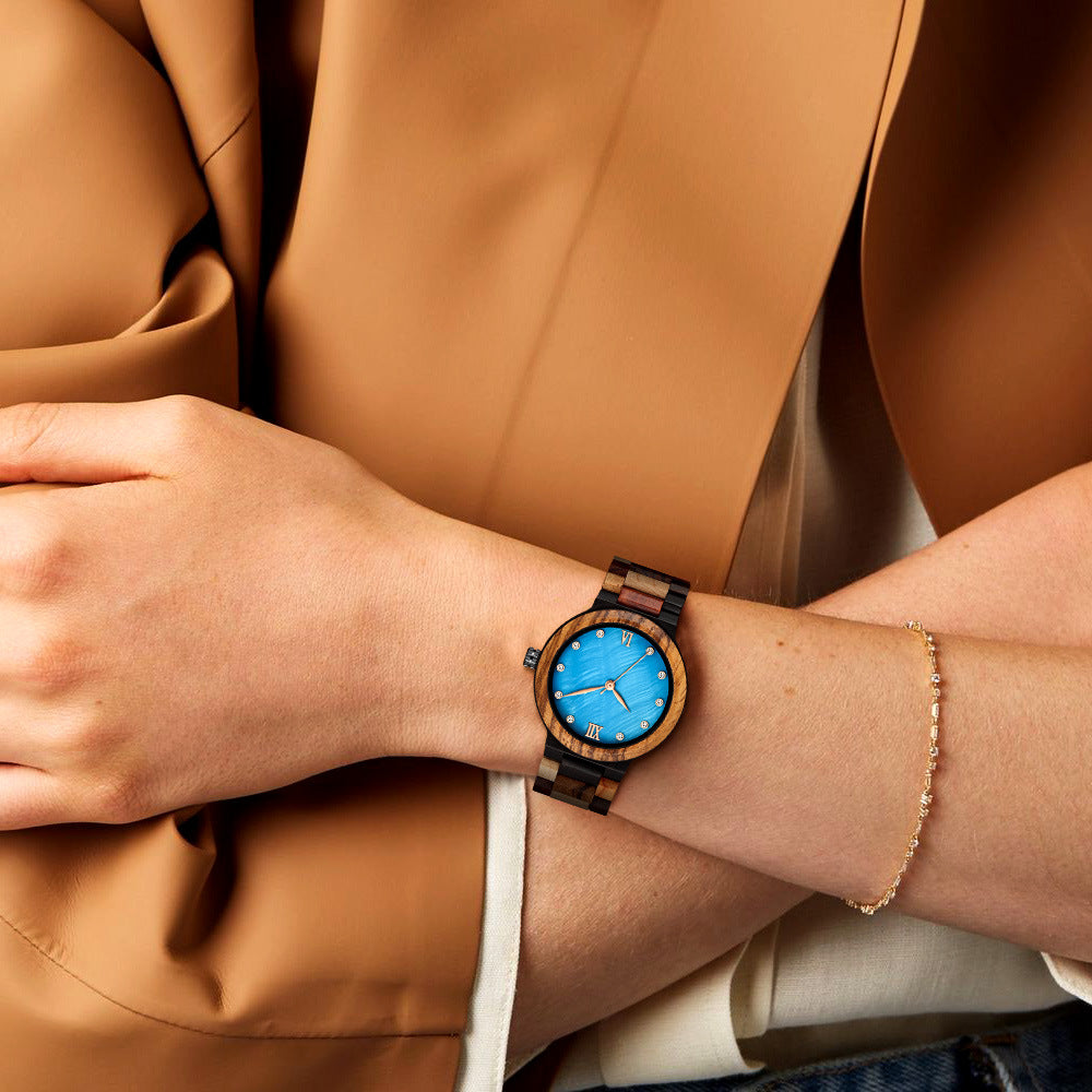 Simple Pearl Shell couleur bois montre dames