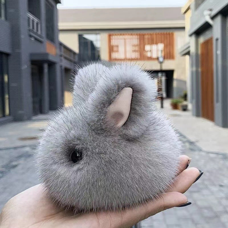 Faux-fur Mini Bunny Plush Charm Petit Jade Rabbit Car Keychain Pendentif