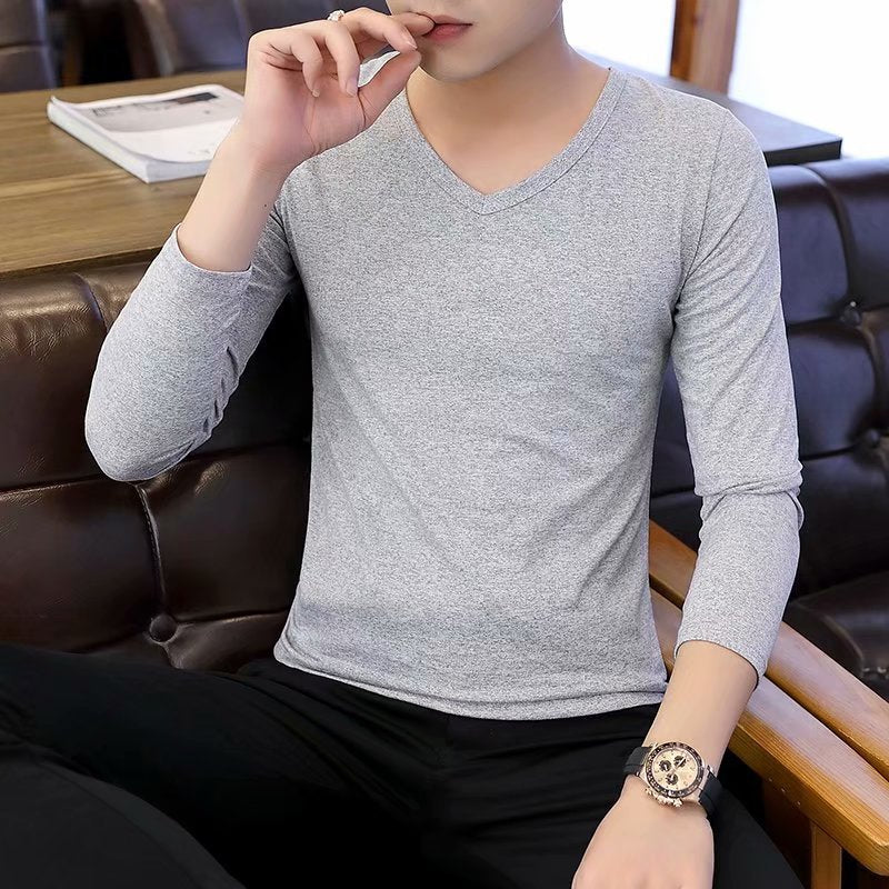 Éventails militaires d'automne et d'hiver T-shirt homme manches longues Slim Solid Color Crew Col Pullo